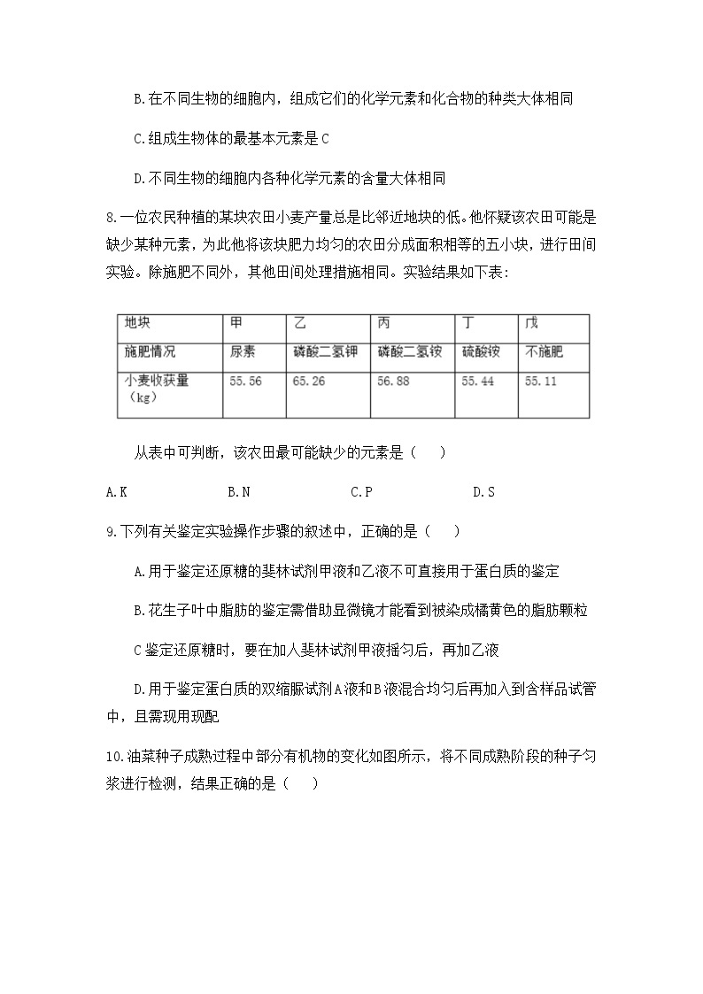 高中生物第一册 2 1 细胞中的元素和化合物 练习03