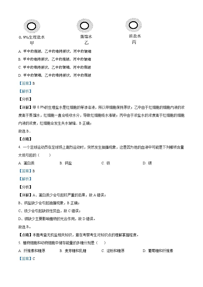 高中生物第一册 精品解析江苏省南京市外国语学校2020-2021学年高一上生物期末生物试题（含答案）02