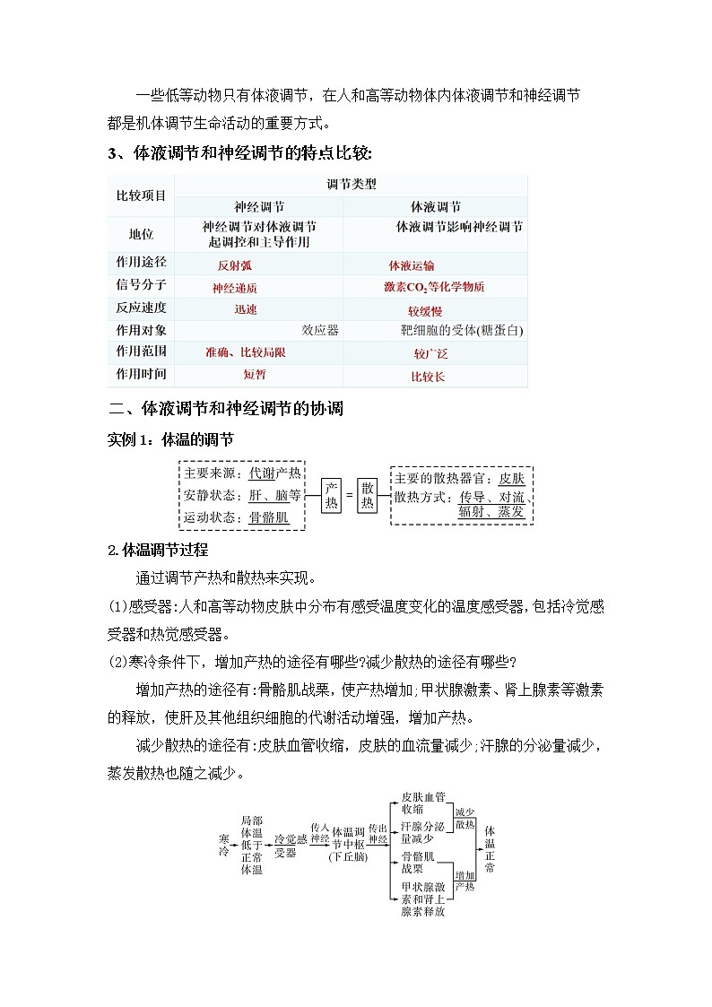 3.3 体液调节与神经调节的关系 教学设计 人教版(2019)高中生物选择性必修1第2页