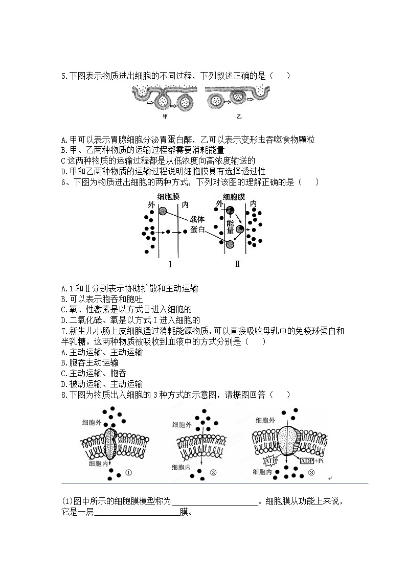 高中生物第一冊 4 2 主動運輸與胞吞胞吐 練習第2頁
