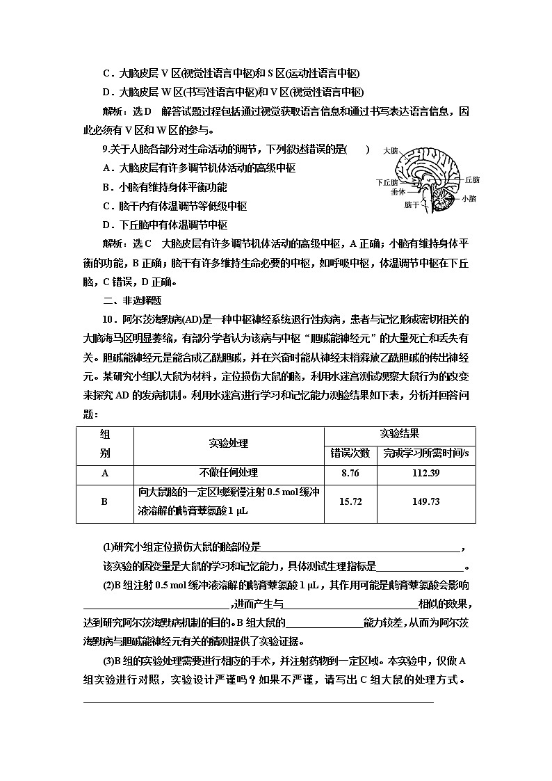 课时跟踪检测 (七) 人脑的高级功能第3页
