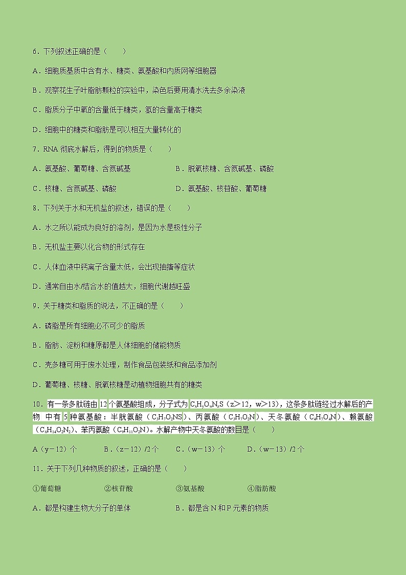 2022-2023学年黑龙江省齐齐哈尔市八校联合体高一上学期期中生物试题含答案02