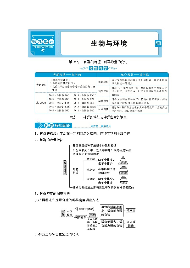 高中生物高考1 第九单元 第28讲 种群的特征 种群数量的变化第1页