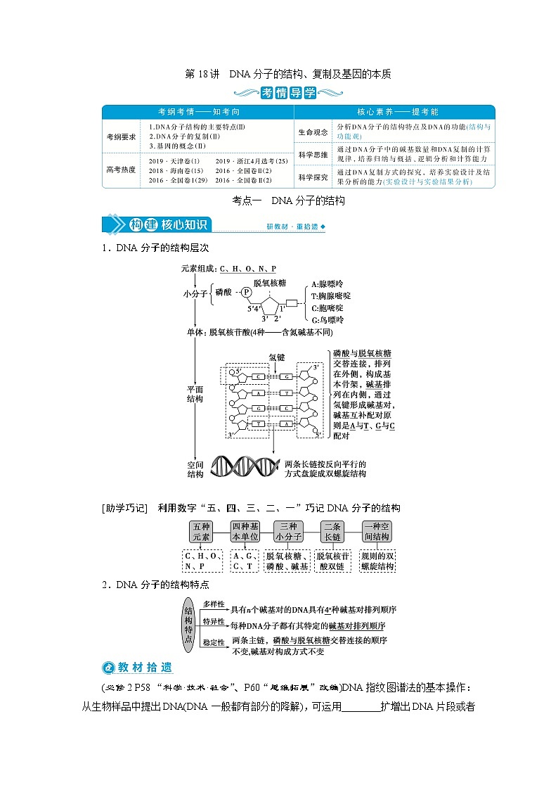 高中生物高考2 第六单元 第18讲 DNA分子的结构、复制及基因的本质 试卷01