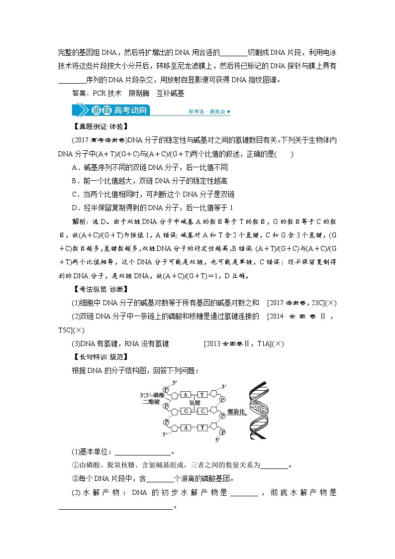 高中生物高考2 第六单元 第18讲 DNA分子的结构、复制及基因的本质 试卷02