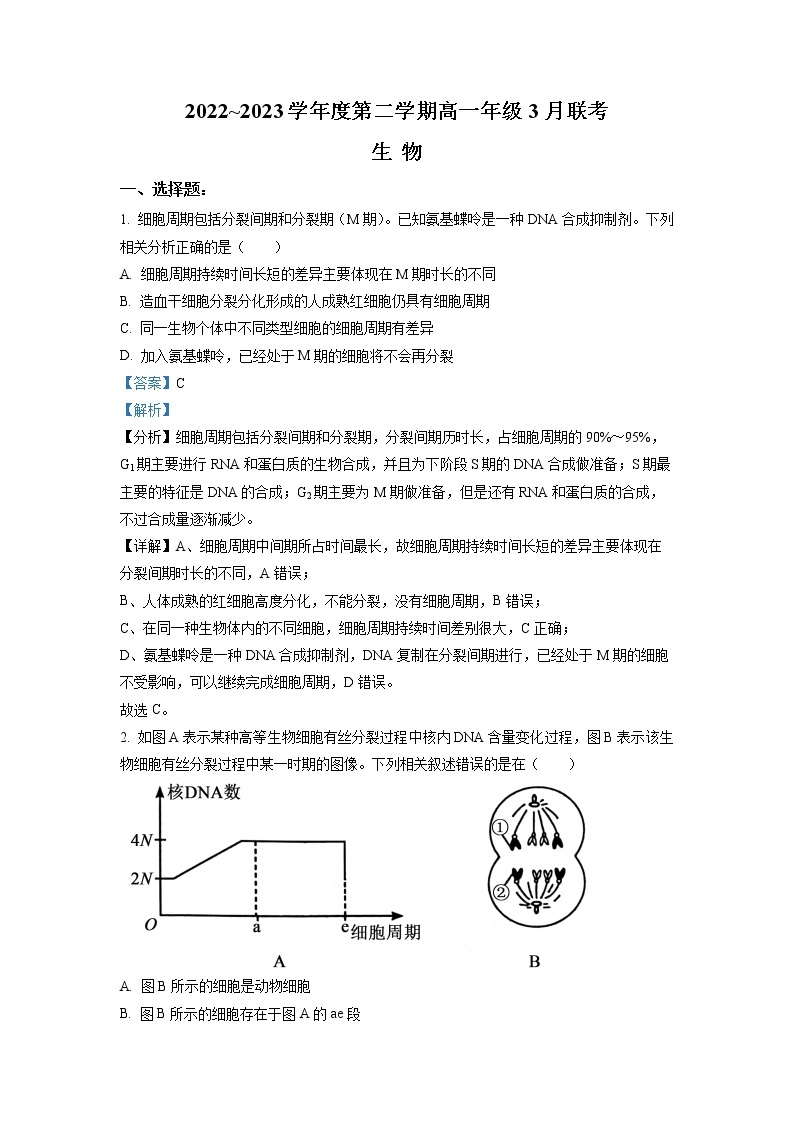 安徽省皖北县中联盟2022-2023学年高一生物下学期3月联考试题（Word版附解析）01