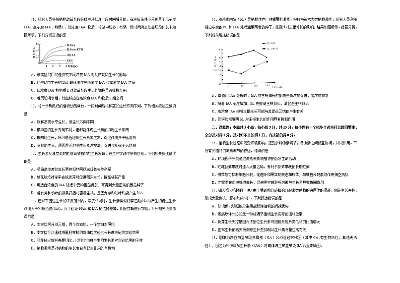 高中生物选择性必修一 第四单元植物生命活动的调节达标检测卷 A卷 (无答案)02