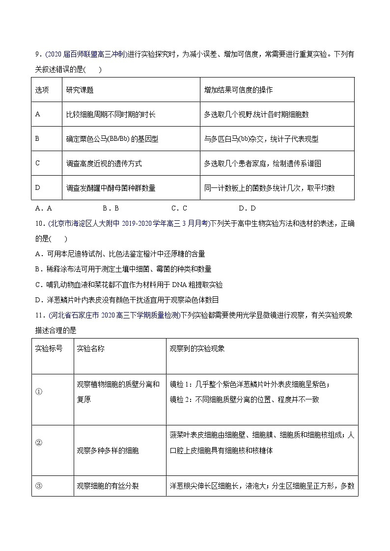 高中生物高考专题21 实验与探究-2020年高考真题和模拟题生物分项汇编(学生版)第3页