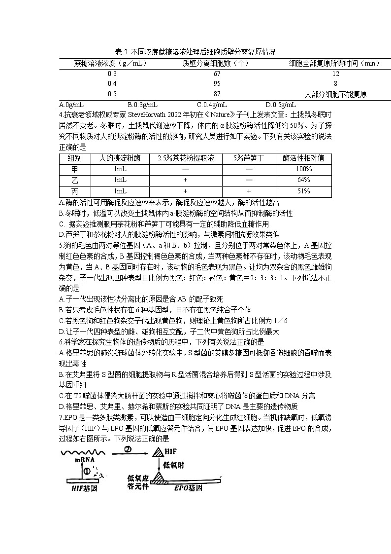 湖南省长沙市雅礼中学2022-2023学年高三下学期月考试卷(八)生物 Word版无答案第2页