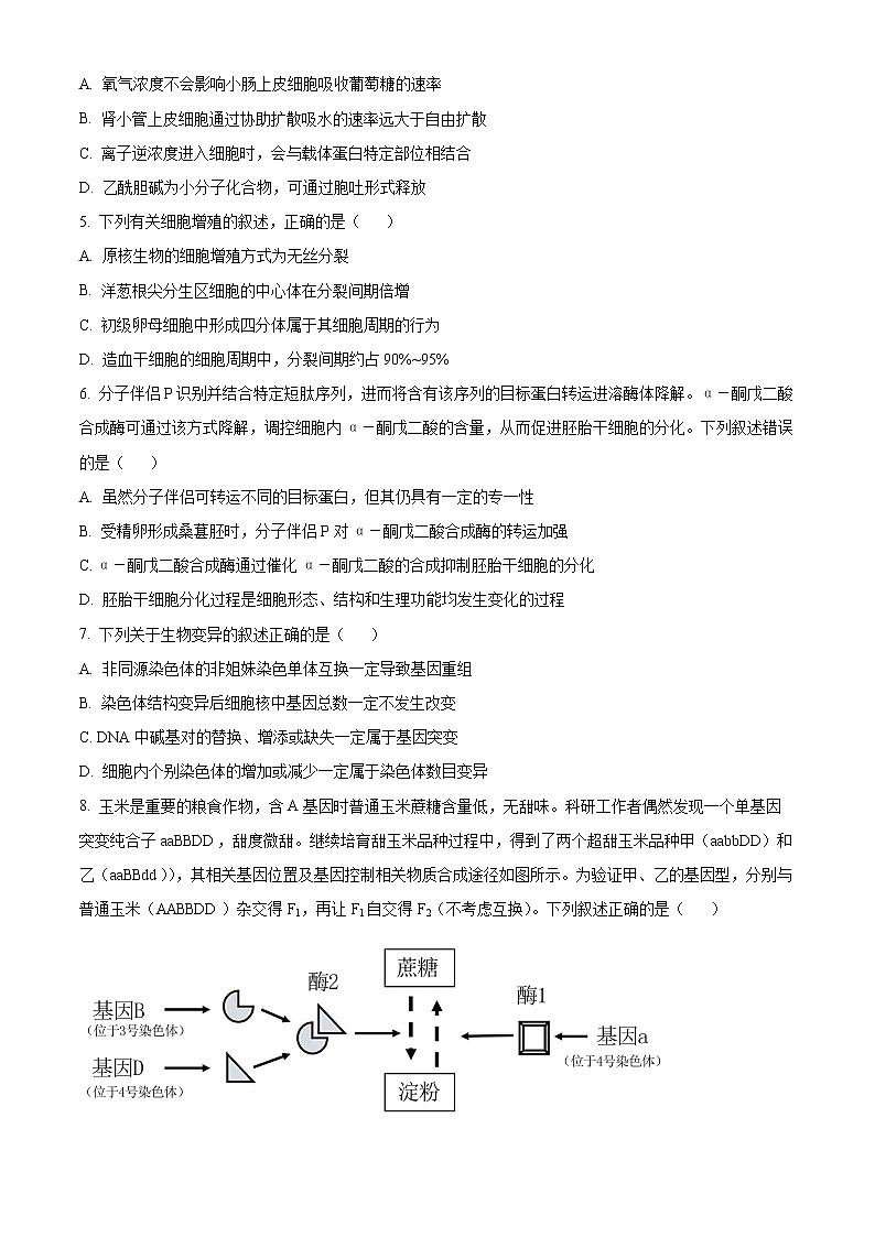 2023届石家庄市高三教学质量检测(一)生物试题无答案第2页