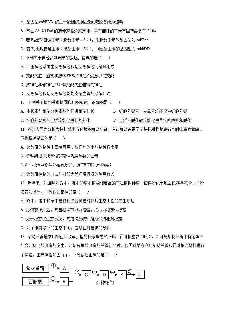 2023届石家庄市高三教学质量检测(一)生物试题无答案第3页