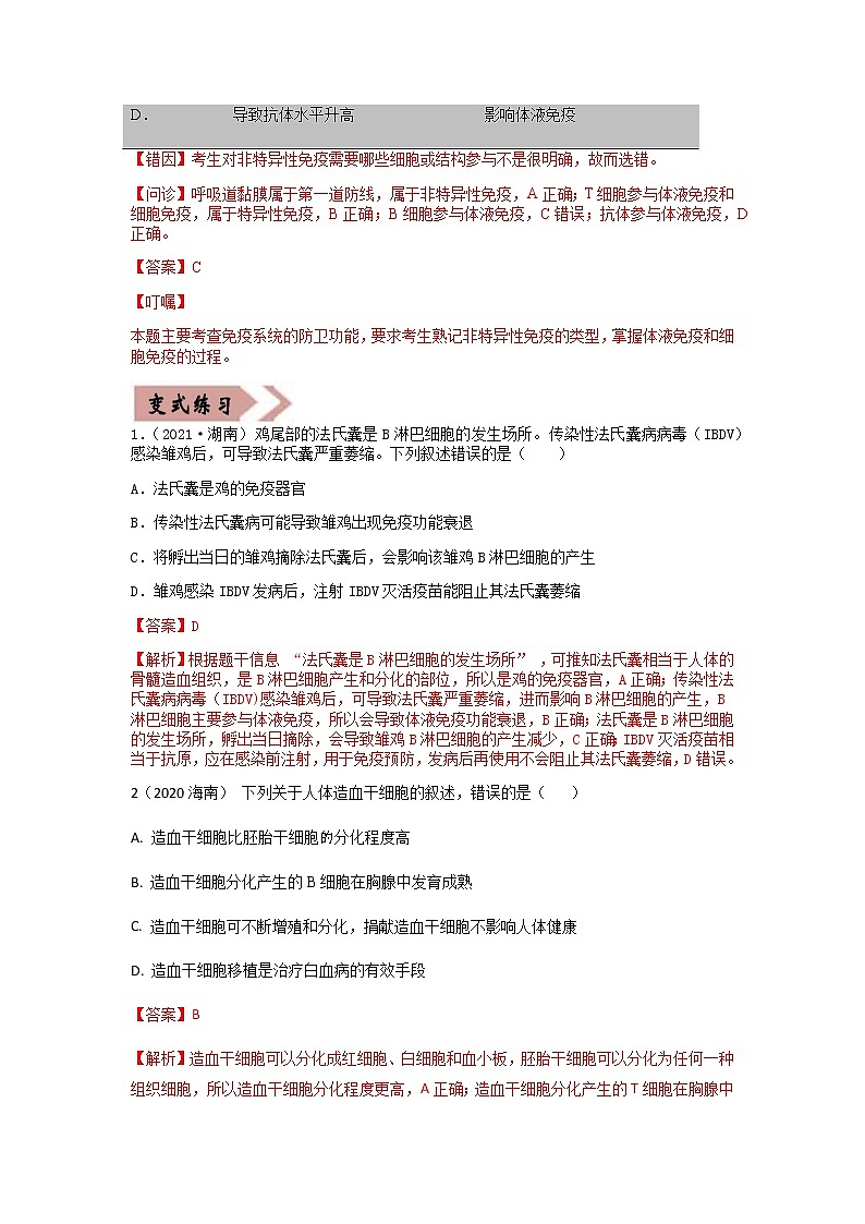 易錯點(diǎn)14 免疫調(diào)節(jié)（教師版）第2頁
