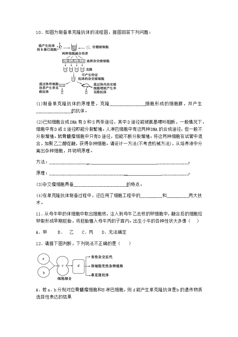 浙科版高中生物选择性必修3第三节通过细胞融合可产生具有新特性的细胞作业2含答案03