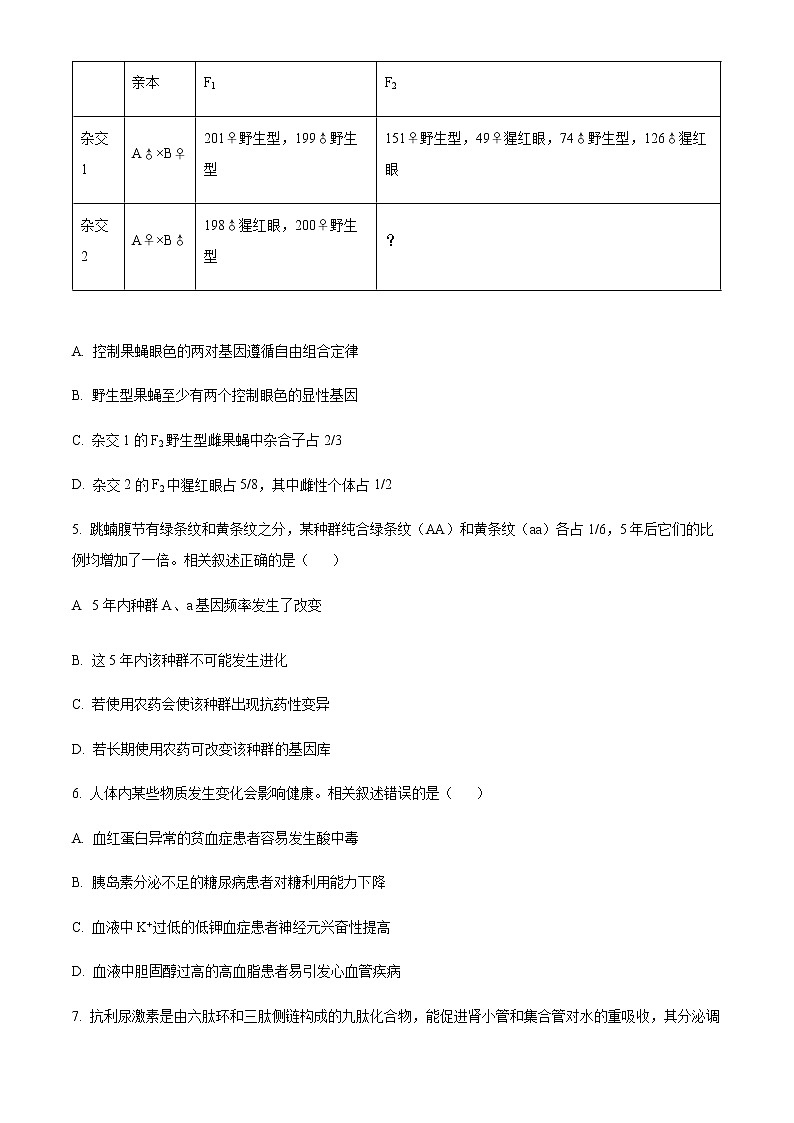 2021-2022学年江苏省泰州市高三三模生物试题(原卷+解析版)02