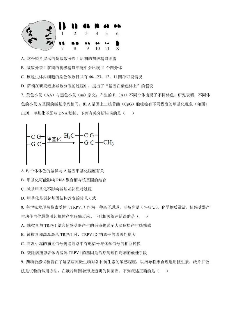 2022-2023学年天津市河西区高三下学期总复习质量调查(一)生物试题PDF版含答案第3页