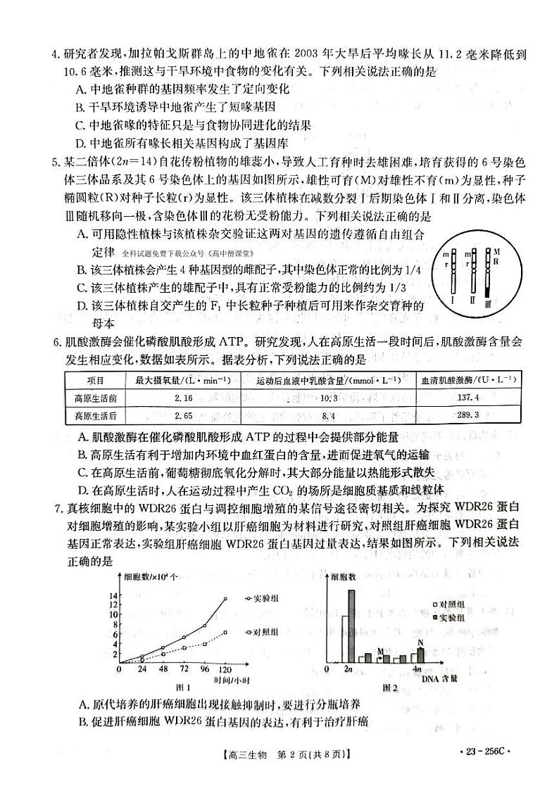 福建省泉州市部分校联考2022-2023学年高三下学期1月月考生物试题第2页