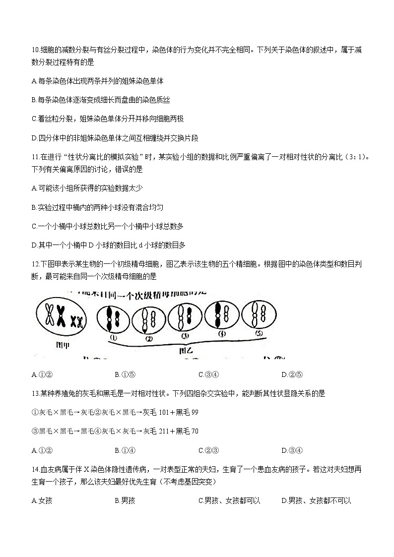 2022-2023学年辽宁省葫芦岛市协作校高一下学期第一次考试生物试题含答案03