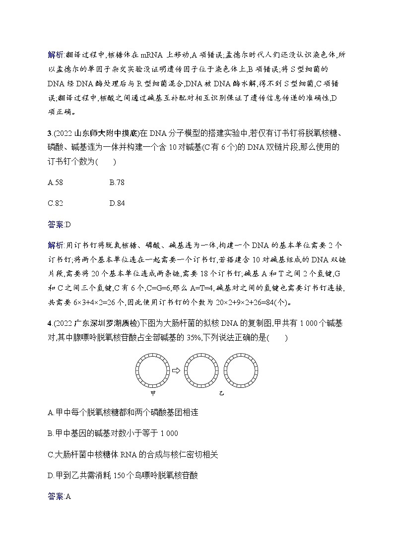 2023届人教版高考生物一轮复习遗传的分子基础单元检测(广东、福建、重庆专用)含答案第2页