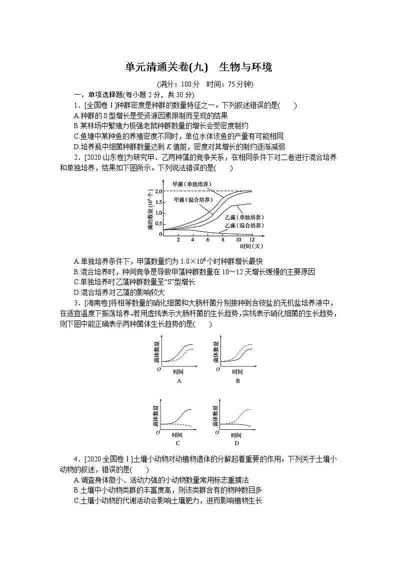 2023届人教版高考生物一轮复习生物与环境单元测试(山东版)含答案第1页