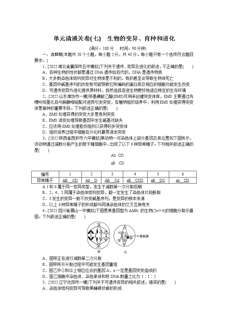 2023届人教版高考生物一轮复习生物的变异、育种和进化单元测试含答案第1页