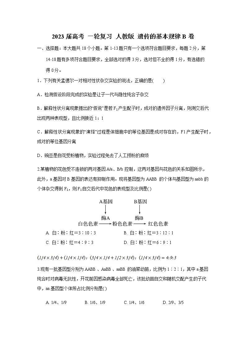 2023届人教版高考生物一轮复习遗传的基本规律B卷单元检测含答案01