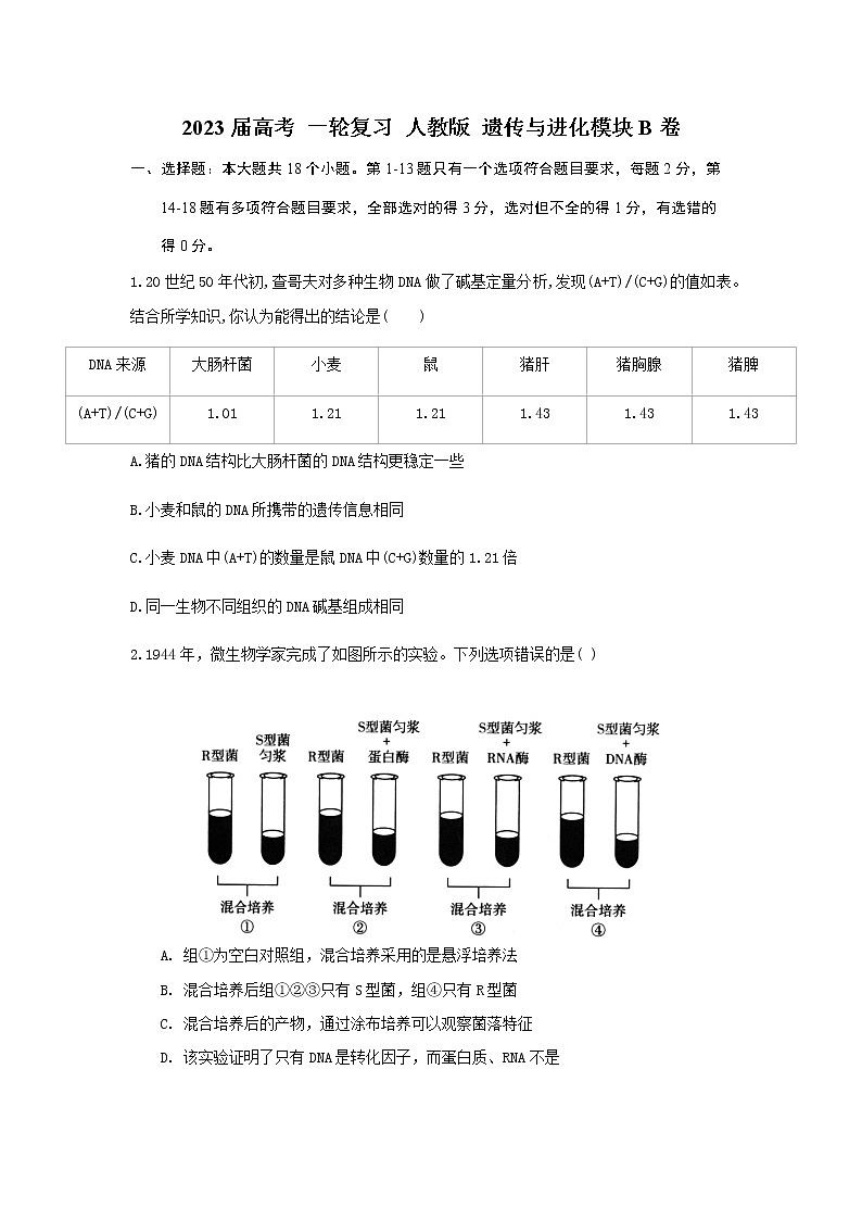 2023届人教版高考生物一轮复习遗传与进化模块B卷单元检测含答案第1页