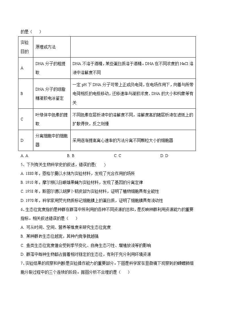 2023年高考第三次模拟考试卷-生物（江苏A卷）（考试版）02