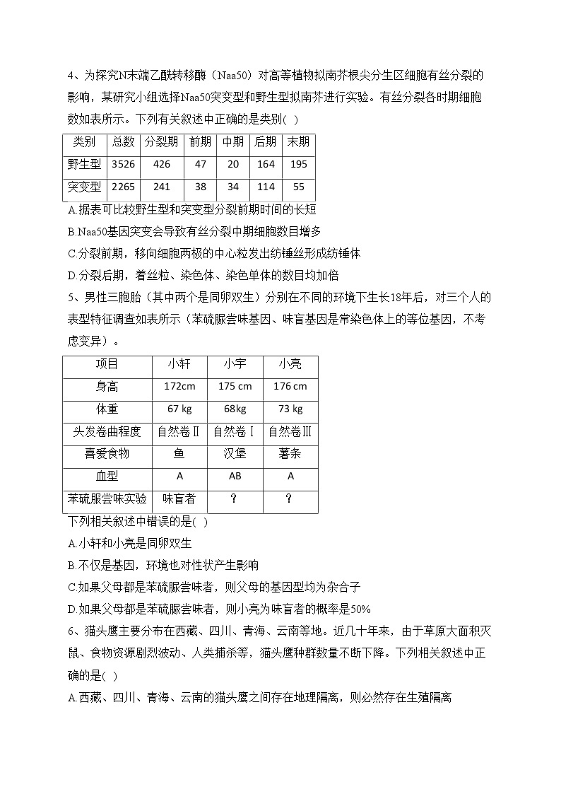 湖南省衡阳市2023届高三第二次联考（二模）生物试卷(含答案)02