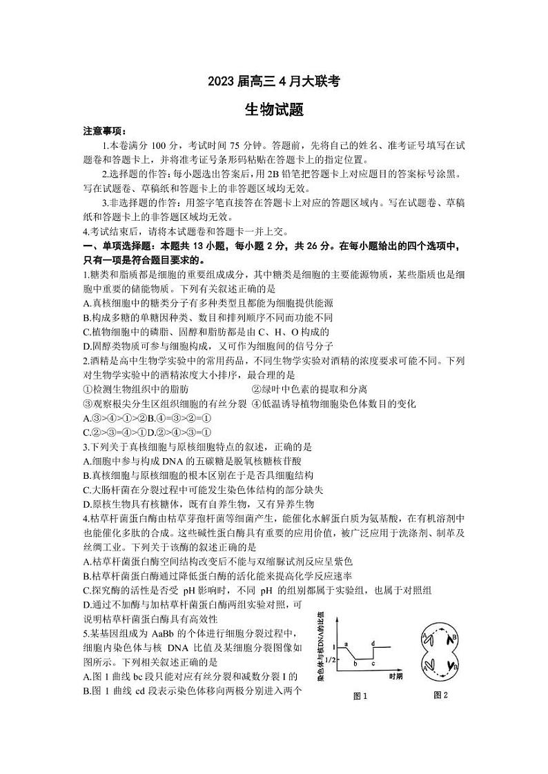 2023届河北省高三下学期4月大联考试题(二模) 生物(PDF版)01