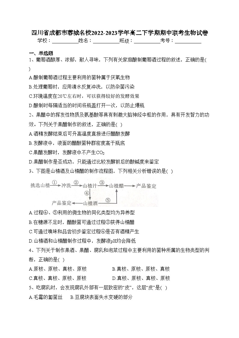 四川省成都市蓉城名校2022-2023学年高二下学期期中联考生物试卷(含答案)01