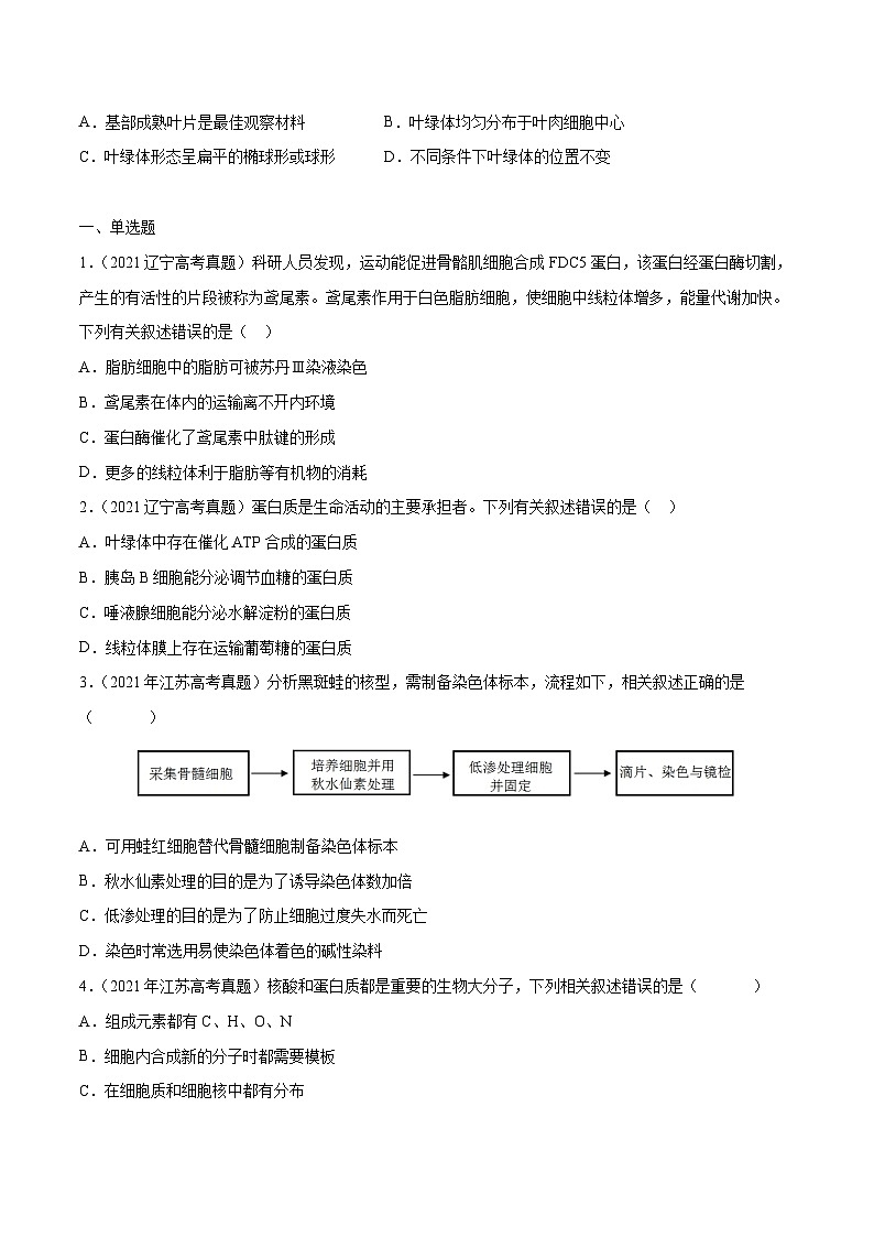 专题01 细胞的分子组成以及结构和功能——【新高考专用】2020-2022三年高考真题生物分类汇编(原卷版)第3页