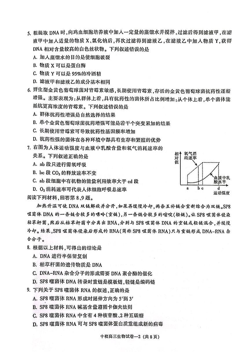 金華十校2023年4月高三模擬考試 生物第2頁