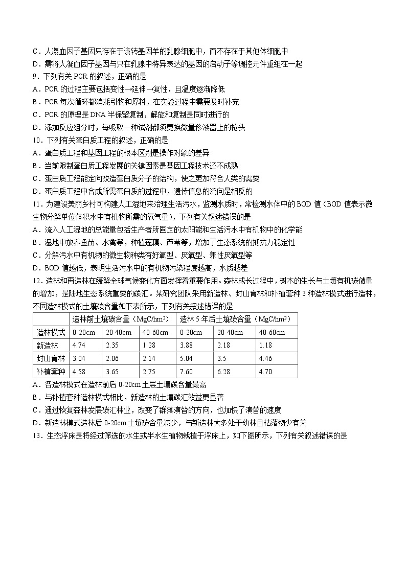 江苏省常熟市2022-2023学年高二生物下学期期中考试试题（Word版附答案）03