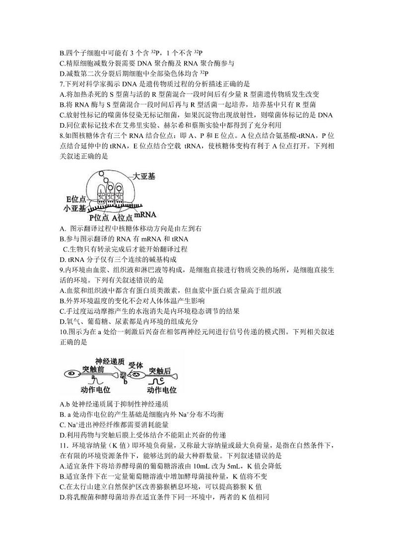 2023届河北省高三第一次高考模拟考试生物试卷附答案02