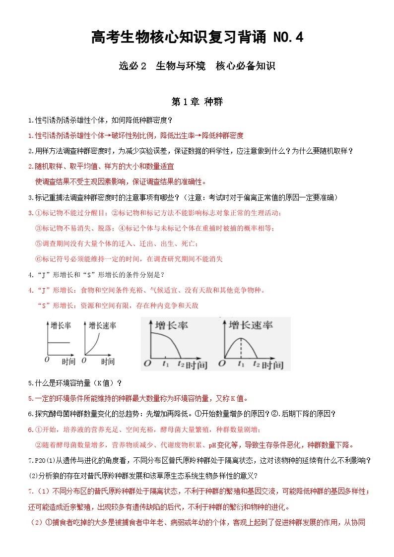 高考生物必背核心知识NO.4——选必2 生物与环境 试卷01