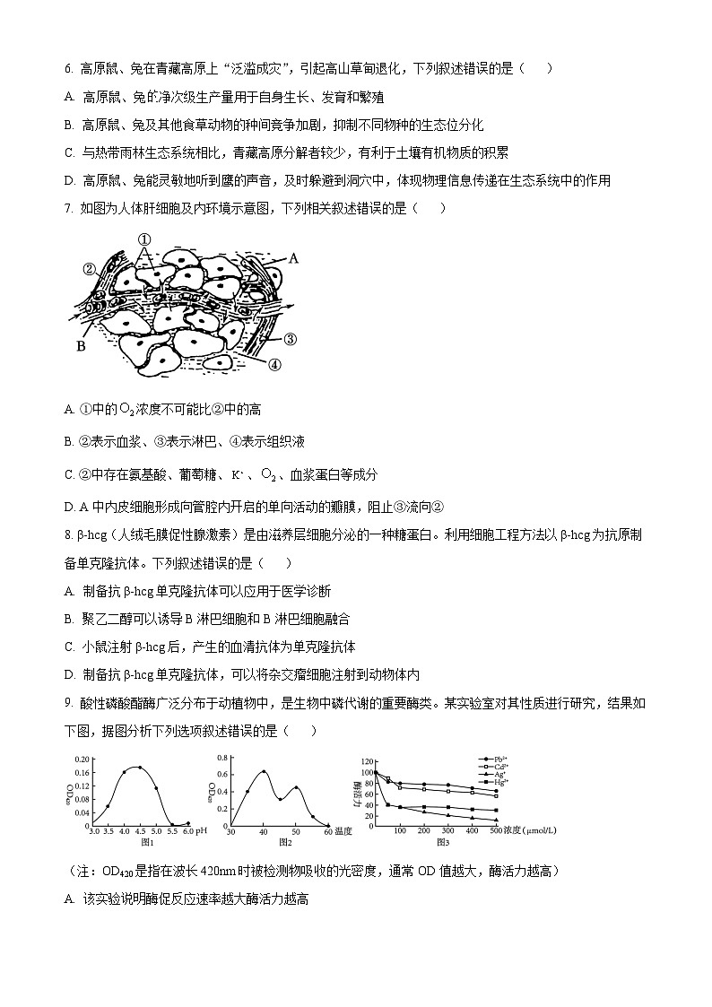 浙江省金丽衢十二校2022-2023学年高三下学期第二次联考生物试题 Word版无答案02