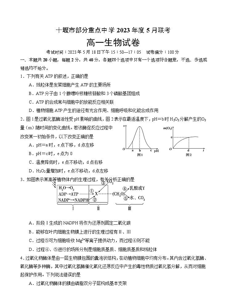 湖北省十堰市部分重点中学2022-2023学年高一生物下学期5月联考试题(Word版附答案)第1页