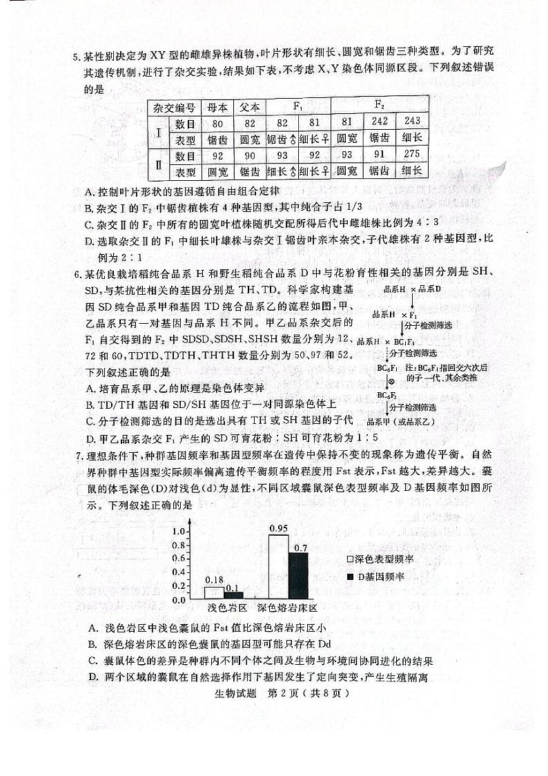 2023届山东省济宁市高三第三次模拟生物试卷第2页