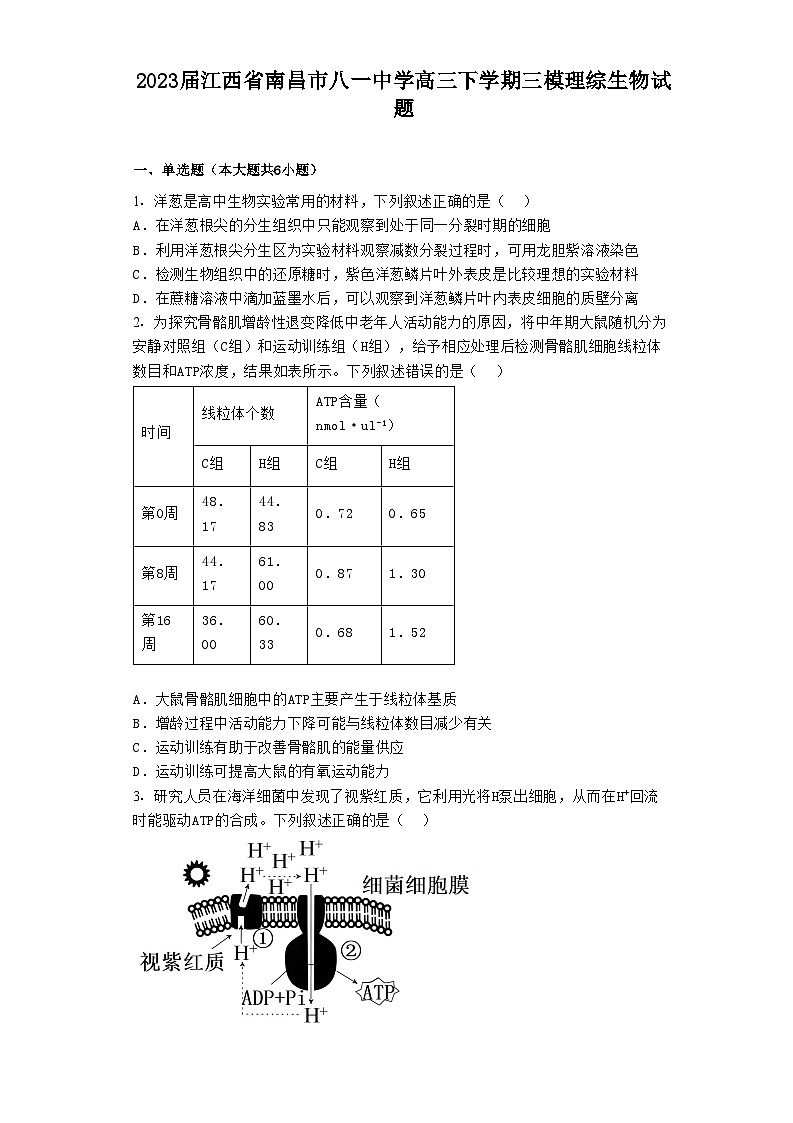 2023届江西省南昌市八一中学高三下学期三模理综生物试题第1页