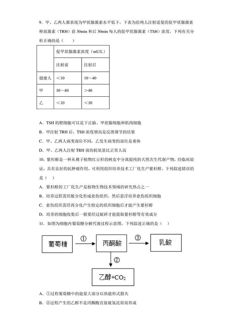 2023届浙江省高三选考模拟测试生物试题3(含答案解析)03