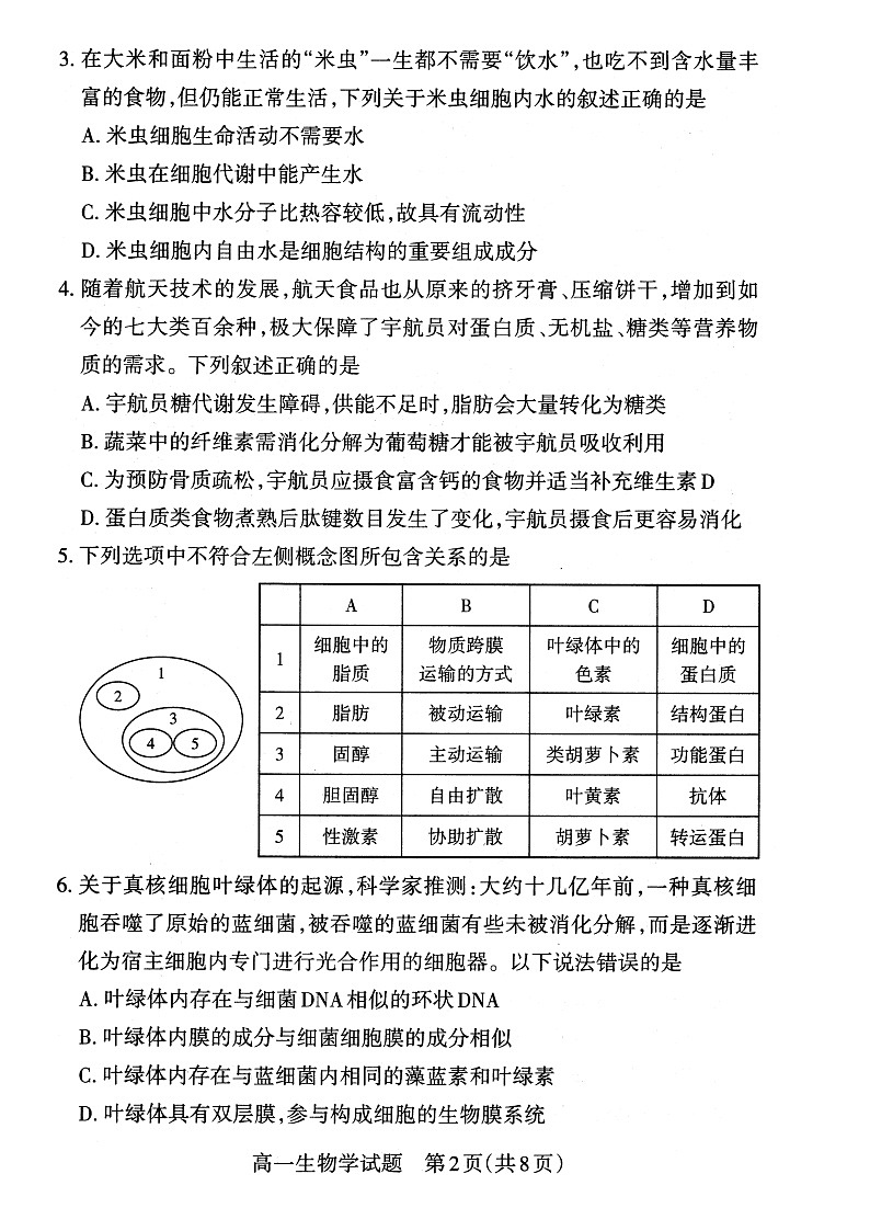 2022-2023学年山西省高一年级上学期期末新课程教学质量监测与诊断生物试题第2页