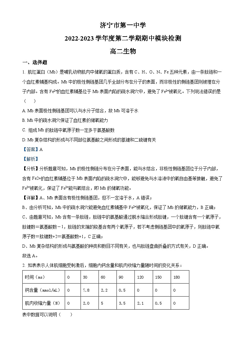 精品解析:山东省济宁市一中2022-2023学年高二下学期期中生物试题(解析版)第1页