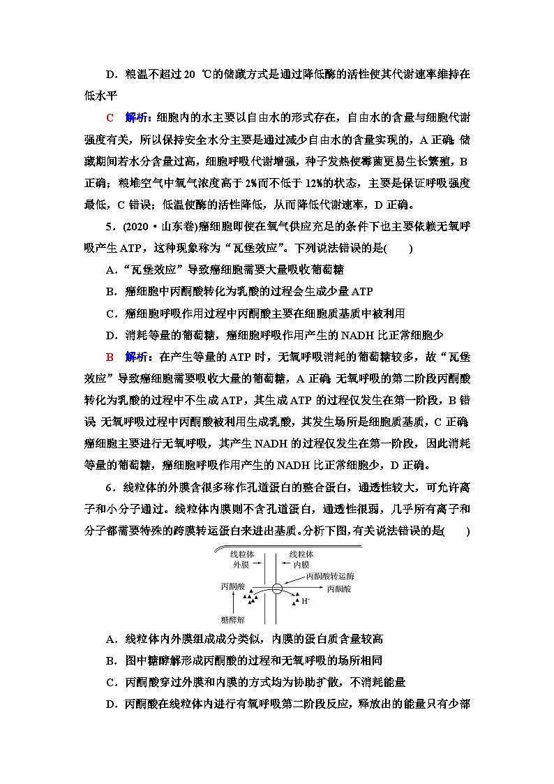 高考生物总复习课时质量评价8细胞呼吸的原理和应用含答案 试卷03