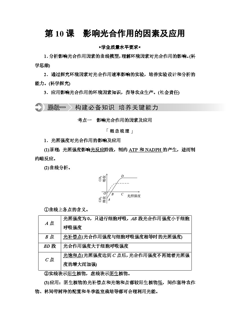 高考生物总复习第3单元第10课影响光合作用的因素及应用学案01
