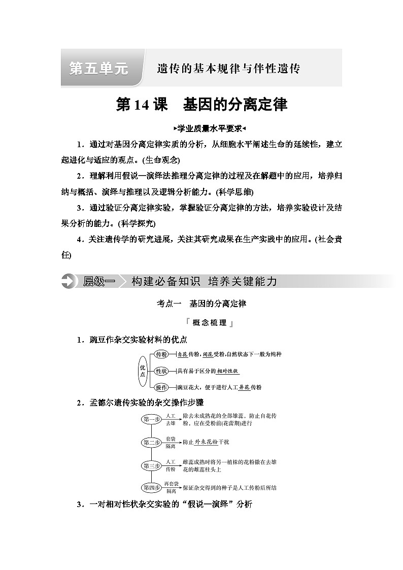 高考生物总复习第5单元第14课基因的分离定律学案第1页