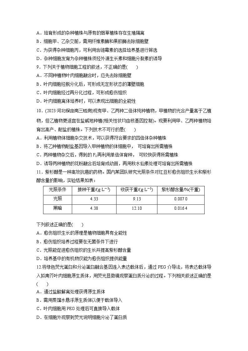 2024届高三生物一轮复习基础夯实练59:植物细胞工程第3页