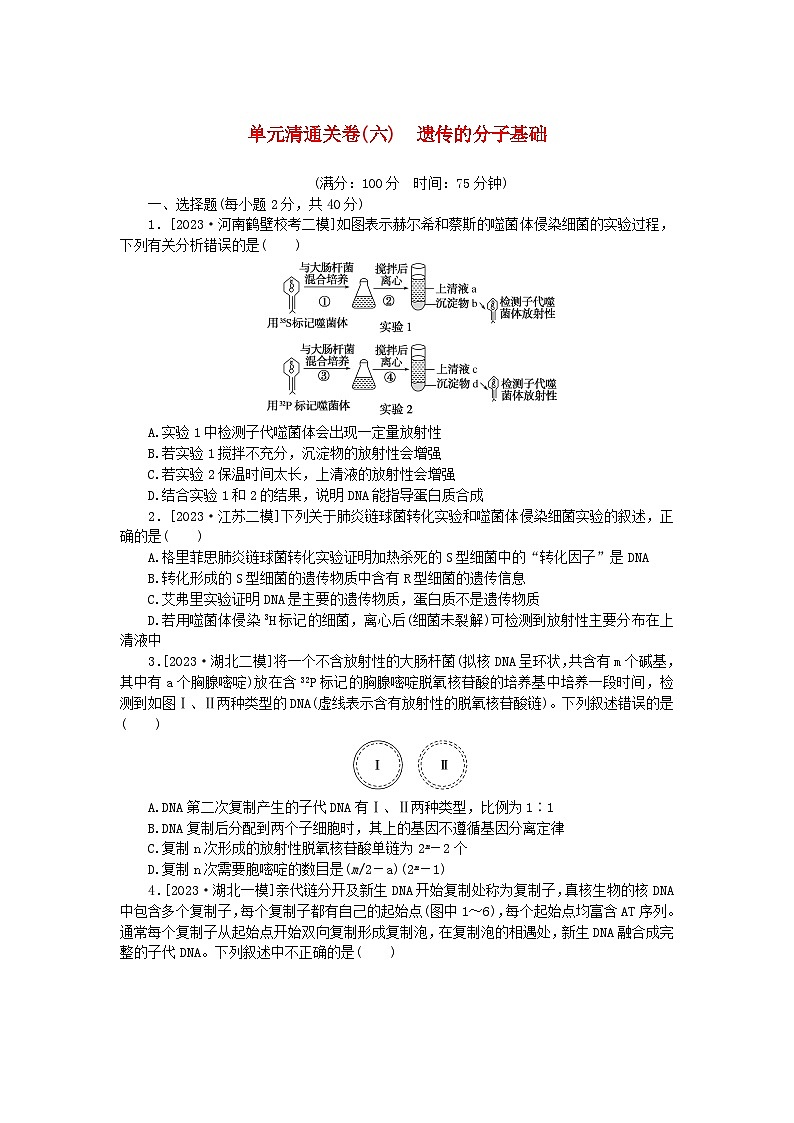 2024版新教材高考生物复习特训卷单元清通关卷六遗传的分子基础第1页