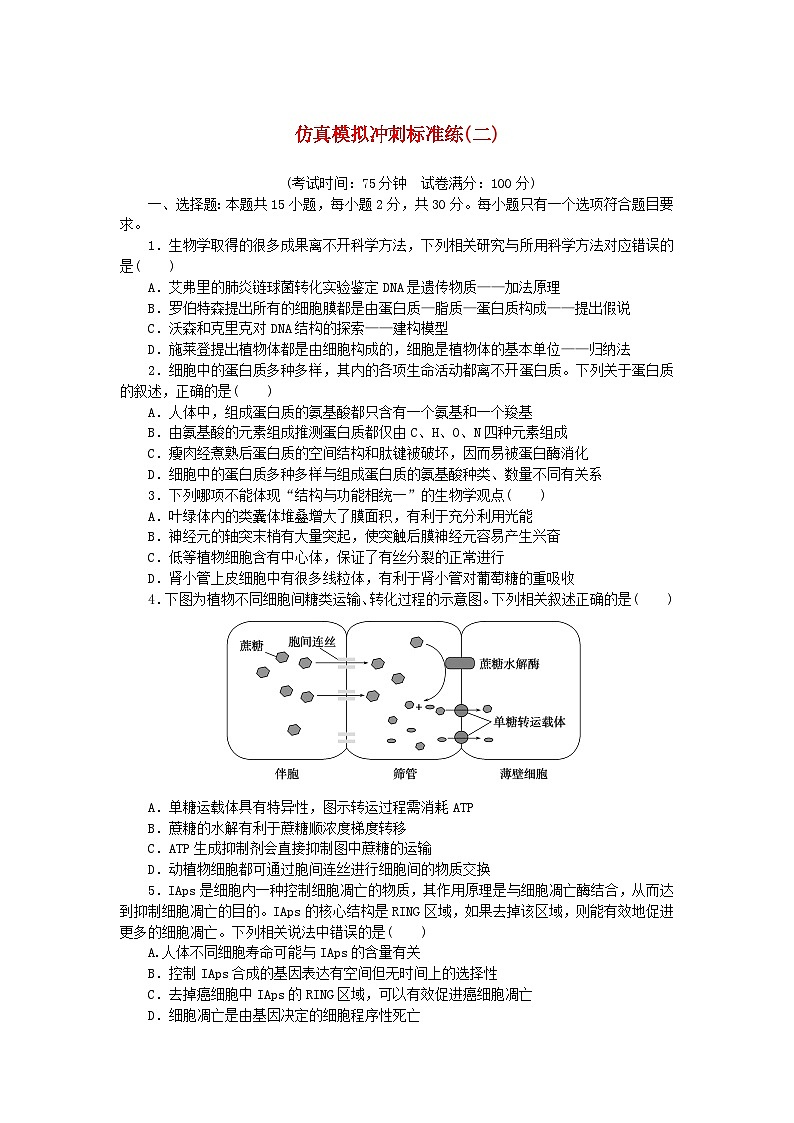 2024版新教材高考生物复习特训卷仿真模拟冲刺标准练二01