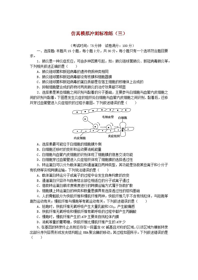 2024版新教材高考生物复习特训卷仿真模拟冲刺标准练三第1页
