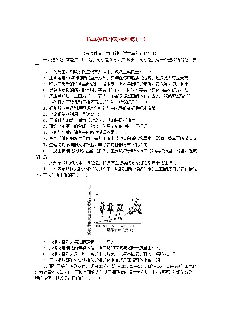 2024版新教材高考生物复习特训卷仿真模拟冲刺标准练一01